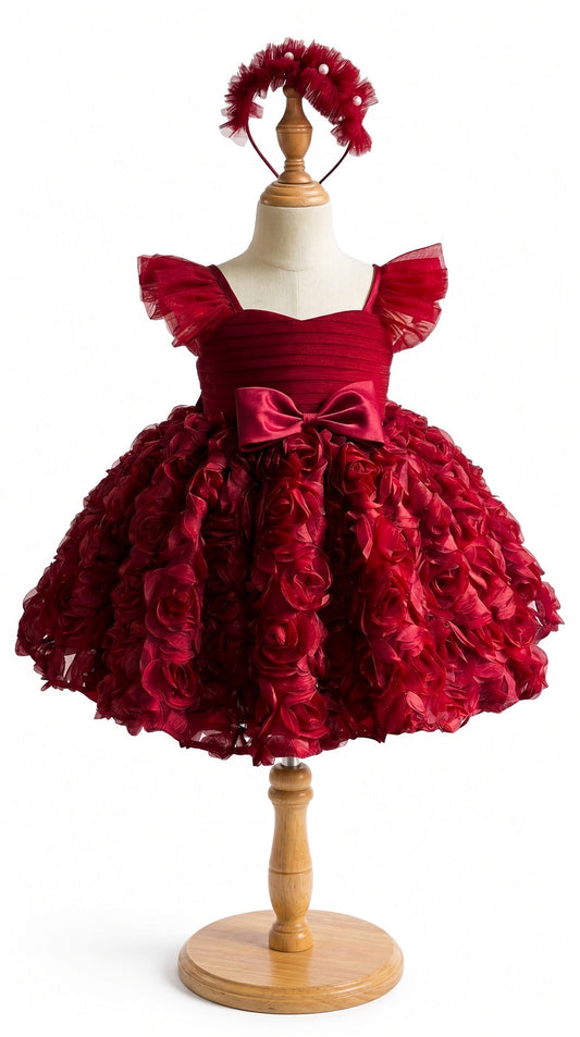 Burgundy Rosette Princess Gown