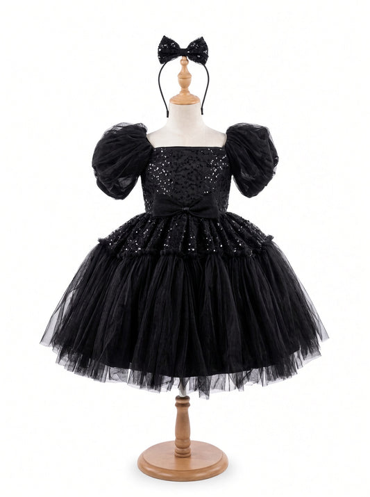 Midnight Tulle Cape Dress