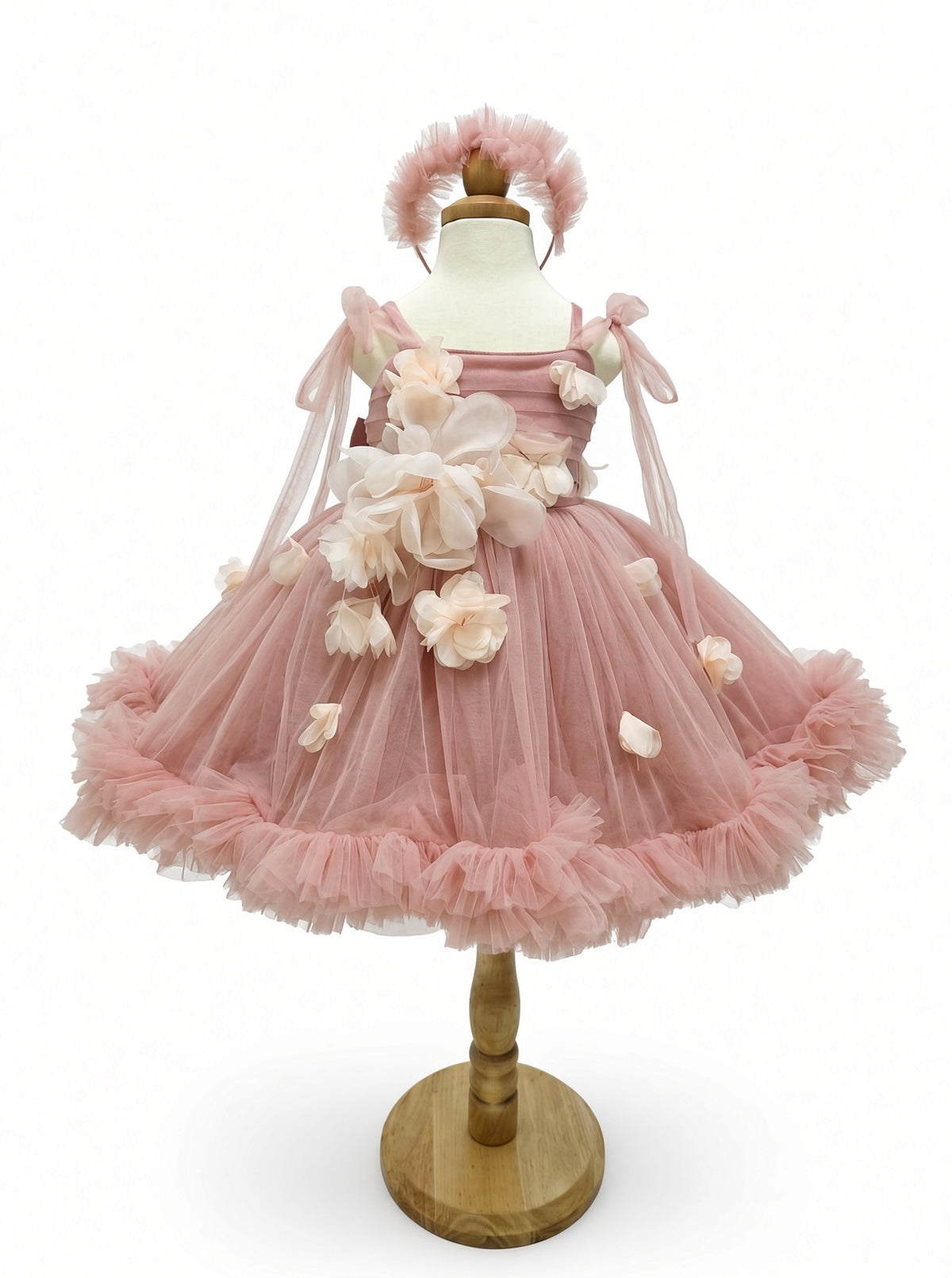 Dusty Rose Petal Cascade Gown