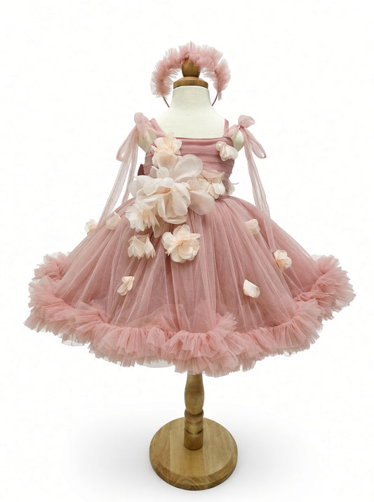 Dusty Rose Petal Cascade Gown