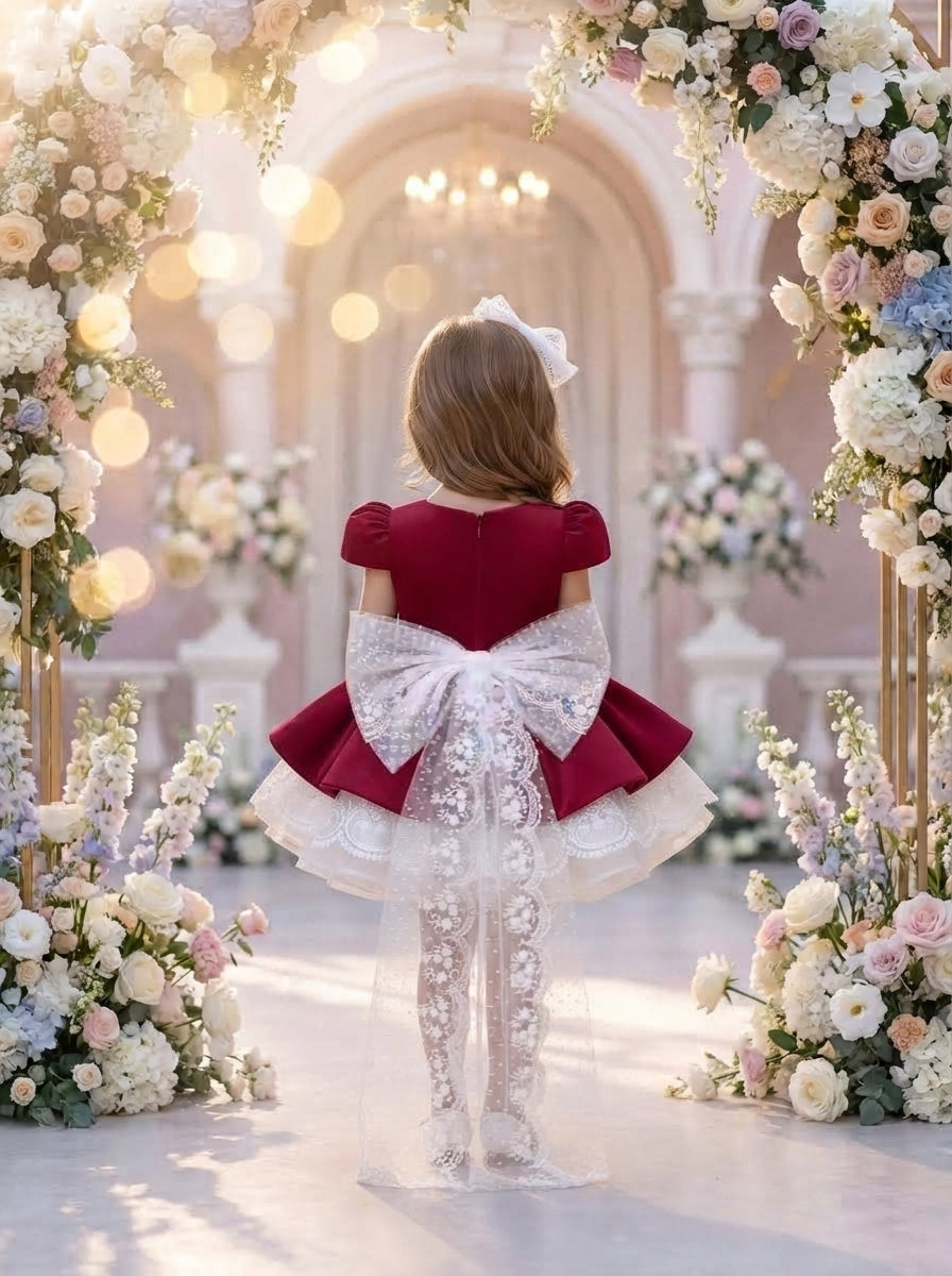 Burgundy Snow Lace Princess Dress - Bella Twirls