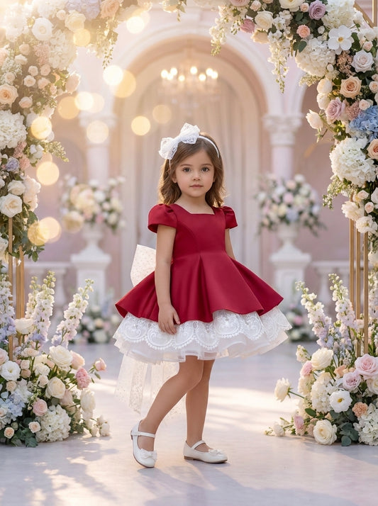 Burgundy Snow Lace Princess Dress - Bella Twirls